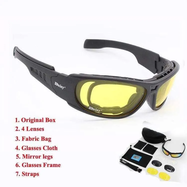 C6 Polarisationsbrille CS Army Tactical Motorcycle Hunting Shooting Airsoft Kugelsichere Militärbrille mit 4-Objektivsatz