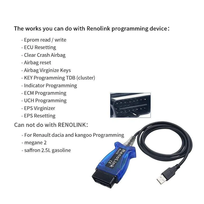 Renollink USB Diagnosekabel Für Renault ECU Programmierschlüssel Programmierung Airbag Reset Reno Link V1.52 OBDII Programmierer
