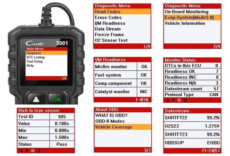 X431 CR3001 Vollständiger OBD2-Scanner OBD 2 Motorcodeleser Creader 3001 Autodiagnosetool PK CR319 AD310 ELM327 Scan-Tool