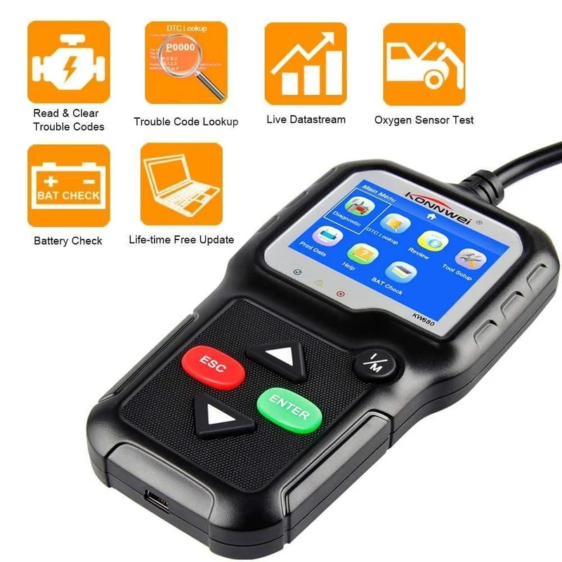 OBD2-Scanner OBD-Autodiagnosewerkzeug KONNWEI KW680 Lesen Fehlercodes löschen Russischer OBD2-Automobilscanner
