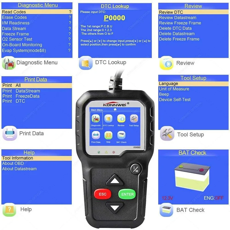 OBD2-Scanner OBD-Autodiagnosewerkzeug KONNWEI KW680 Lesen Fehlercodes löschen Russischer OBD2-Automobilscanner