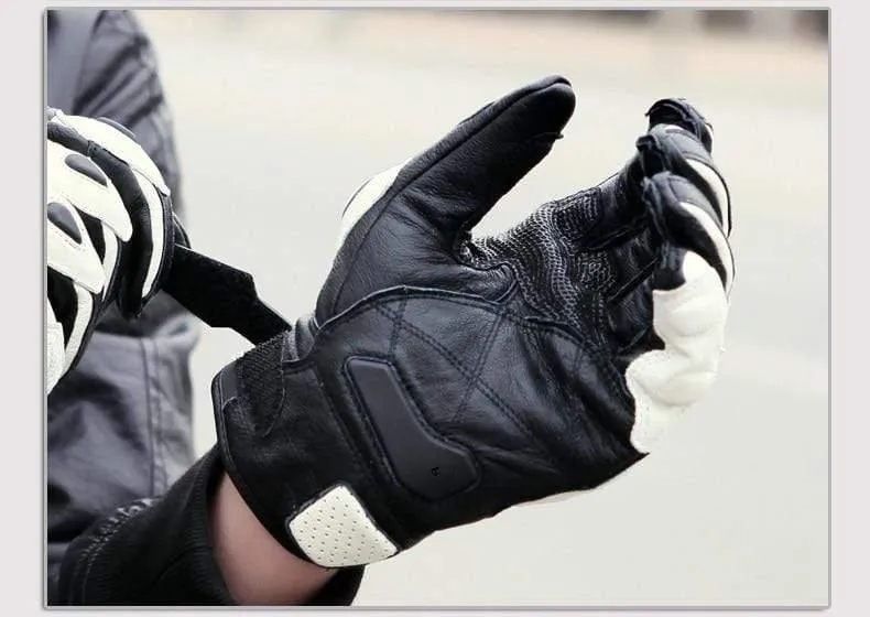 Motorradhandschuhe schwarz Racing Echtleder Motorrad weiß Road Racing Team Handschuh Herren Sommer Winter