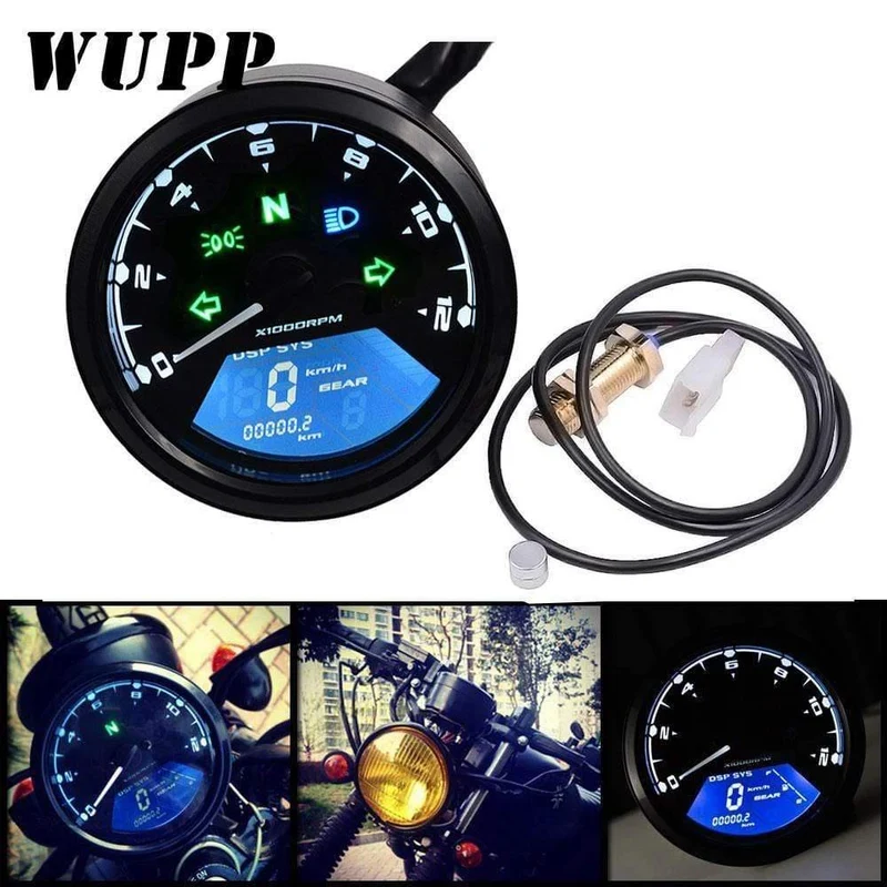 Motorrad Meter LED-Digitalanzeige Drehzahlmesser Kilometerzähler Ölzähler Multifunktions Mit Nachtsicht-Zifferblatt