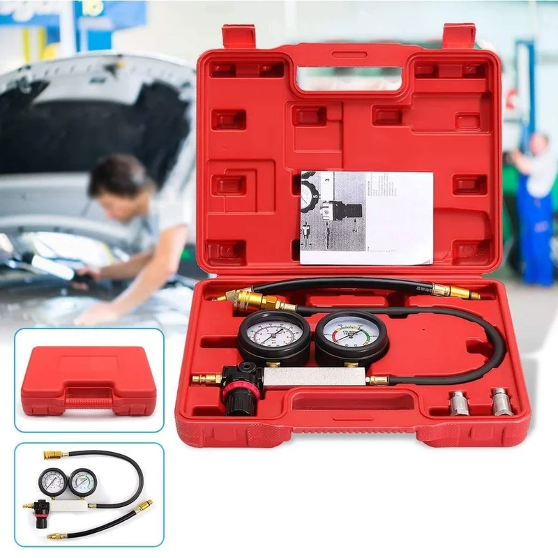 0-100PSI Zylinderlecktestgerät Kompressionsleckdetektor-Kit-Set Benzinmotor-Messgerät Doppel-Messgerät-System Automobilwerkzeuge