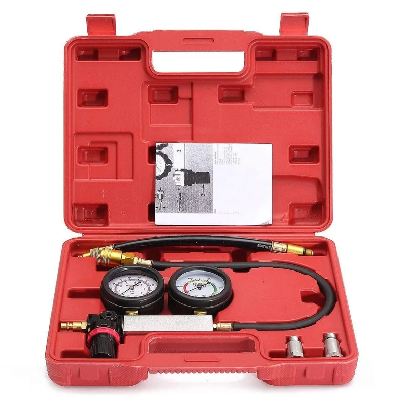 0-100PSI Zylinderlecktestgerät Kompressionsleckdetektor-Kit-Set Benzinmotor-Messgerät Doppel-Messgerät-System Automobilwerkzeuge