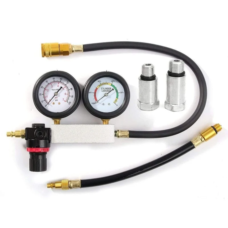 0-100PSI Zylinderlecktestgerät Kompressionsleckdetektor-Kit-Set Benzinmotor-Messgerät Doppel-Messgerät-System Automobilwerkzeuge