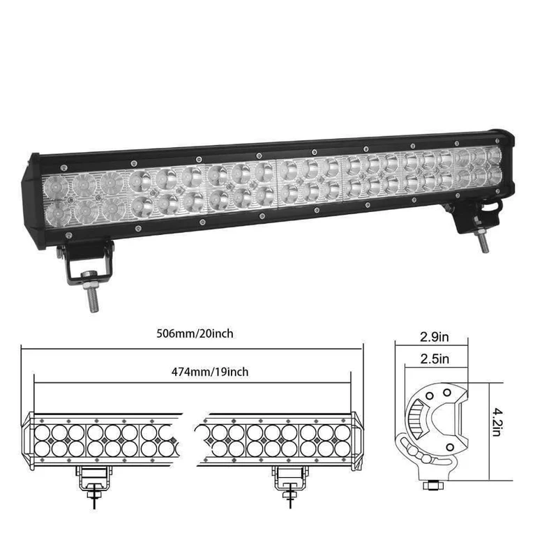 LED 20 Zoll 126 W 12 V LED-Lichtleiste Kennzeichenhalter Bull Bar IP67 Combo Beam Gerade Auto Offroad 4x4 für Jeep ATV