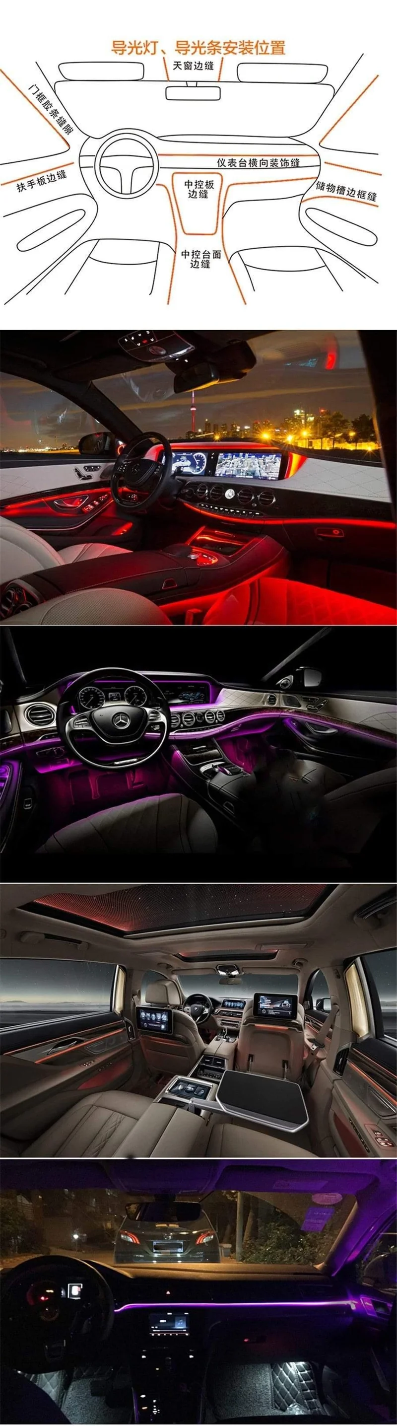 1 Set Bunte RGB LED Auto Innenraum Neon EL Draht Streifen Licht Auto Armaturenbrett Dekorative Lampe Sound Aktive APP Control kit