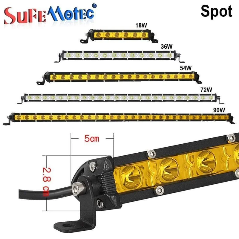Super Slim 18W 36W 54W 72W 90W Einreihige LED-Lichtleiste für Offroad-Lkw 4X4 Autonetz-Spot-Fahrlichter 12V 24V Weiß Gelb