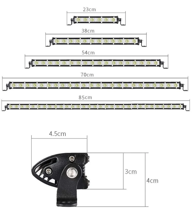 Super Slim 18W 36W 54W 72W 90W Einreihige LED-Lichtleiste für Offroad-Lkw 4X4 Autonetz-Spot-Fahrlichter 12V 24V Weiß Gelb
