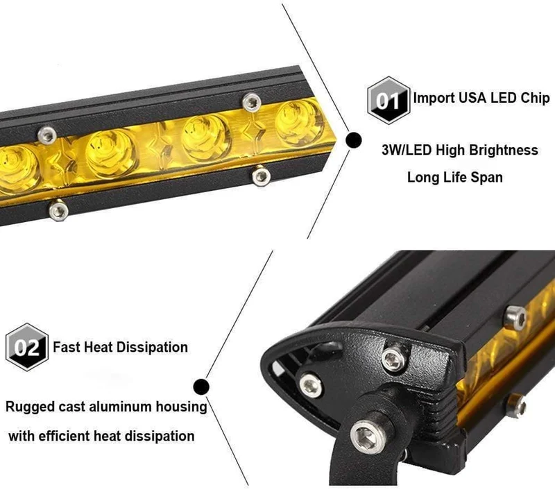 Super Slim 18W 36W 54W 72W 90W Einreihige LED-Lichtleiste für Offroad-Lkw 4X4 Autonetz-Spot-Fahrlichter 12V 24V Weiß Gelb