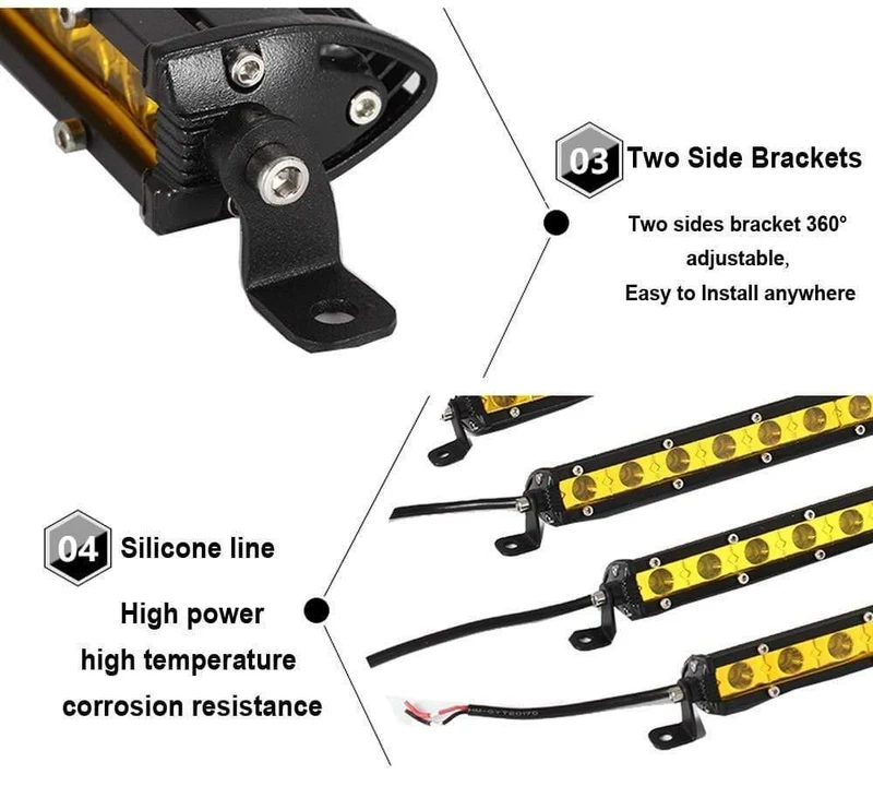 Super Slim 18W 36W 54W 72W 90W Einreihige LED-Lichtleiste für Offroad-Lkw 4X4 Autonetz-Spot-Fahrlichter 12V 24V Weiß Gelb