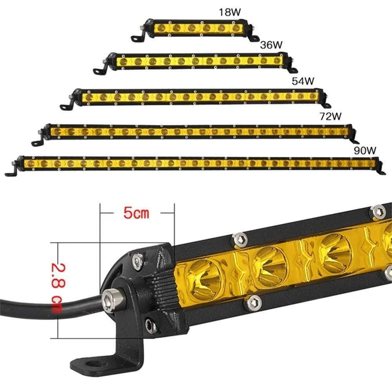 Super Slim 18W 36W 54W 72W 90W Einreihige LED-Lichtleiste für Offroad-Lkw 4X4 Autonetz-Spot-Fahrlichter 12V 24V Weiß Gelb