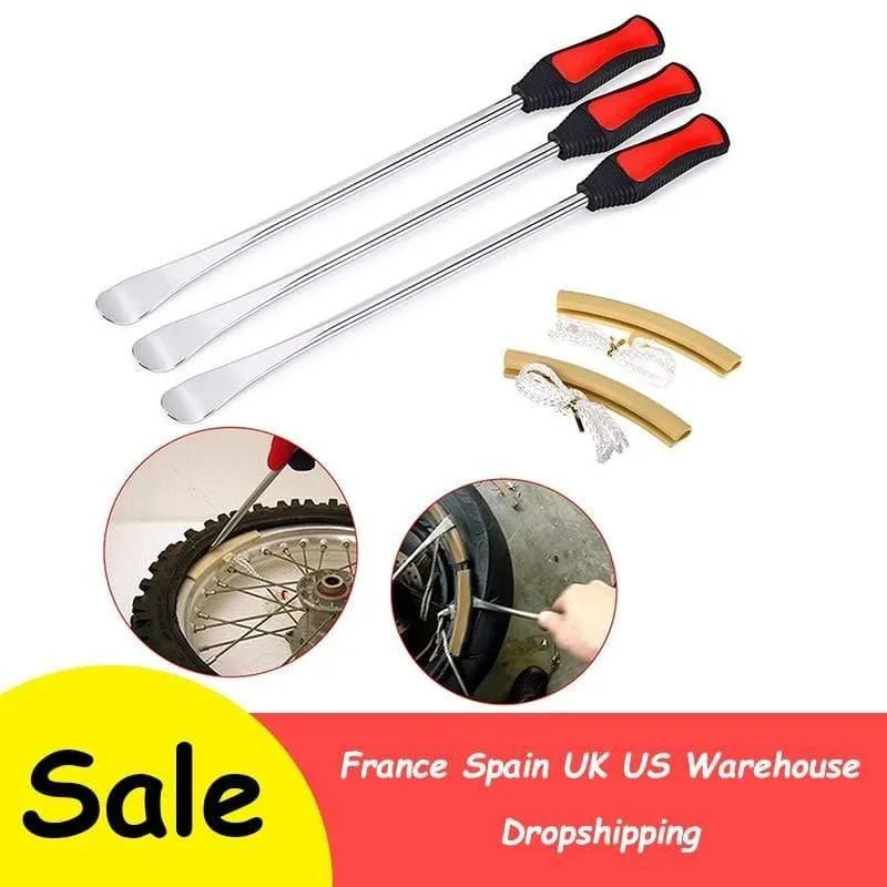 3-teiliges Motorrad-Reifenreparatur-Werkzeug, Reifenheber-Werkzeug, Löffel, Reifeneisen, Felgenwechsel, mit 2 x Radschutz-Set, Reifenwechsel-Reparaturset