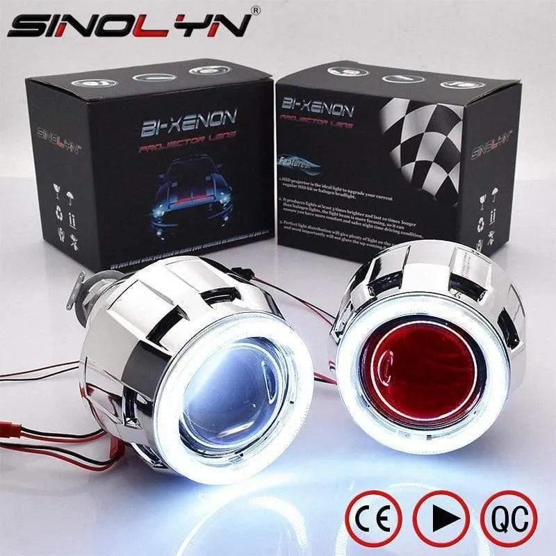 COB LED Angel Devil Eyes Bi-Xenon-Objektiv Projektor Scheinwerfer für Auto Nachrüstung DIY W / Tagfahrlicht 2.5 '' H4 H7
