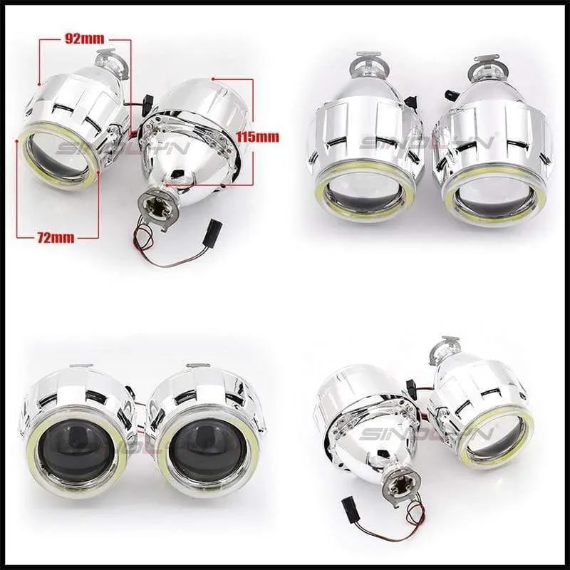COB LED Angel Devil Eyes Bi-Xenon-Objektiv Projektor Scheinwerfer für Auto Nachrüstung DIY W / Tagfahrlicht 2.5 '' H4 H7