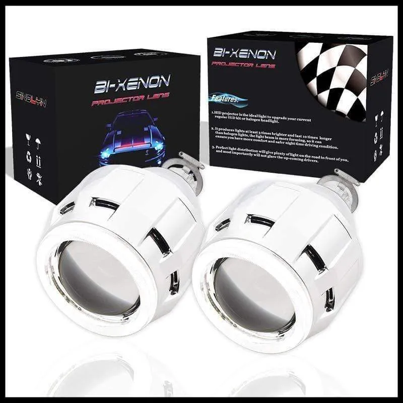 COB LED Angel Devil Eyes Bi-Xenon-Objektiv Projektor Scheinwerfer für Auto Nachrüstung DIY W / Tagfahrlicht 2.5 '' H4 H7