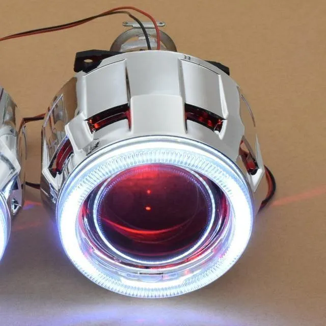 COB LED Angel Devil Eyes Bi-Xenon-Objektiv Projektor Scheinwerfer für Auto Nachrüstung DIY W / Tagfahrlicht 2.5 '' H4 H7