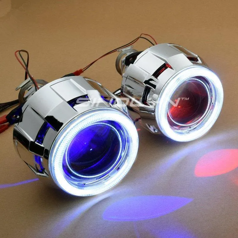 COB LED Angel Devil Eyes Bi-Xenon-Objektiv Projektor Scheinwerfer für Auto Nachrüstung DIY W / Tagfahrlicht 2.5 '' H4 H7