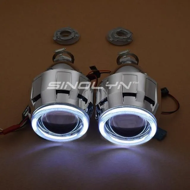 COB LED Angel Devil Eyes Bi-Xenon-Objektiv Projektor Scheinwerfer für Auto Nachrüstung DIY W / Tagfahrlicht 2.5 '' H4 H7