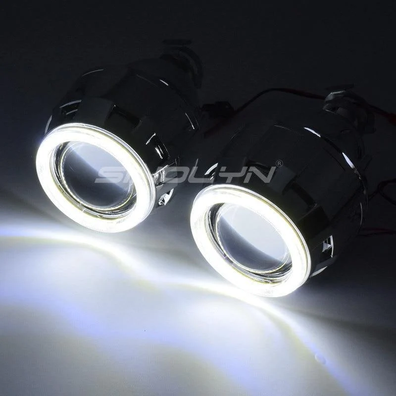 COB LED Angel Devil Eyes Bi-Xenon-Objektiv Projektor Scheinwerfer für Auto Nachrüstung DIY W / Tagfahrlicht 2.5 '' H4 H7