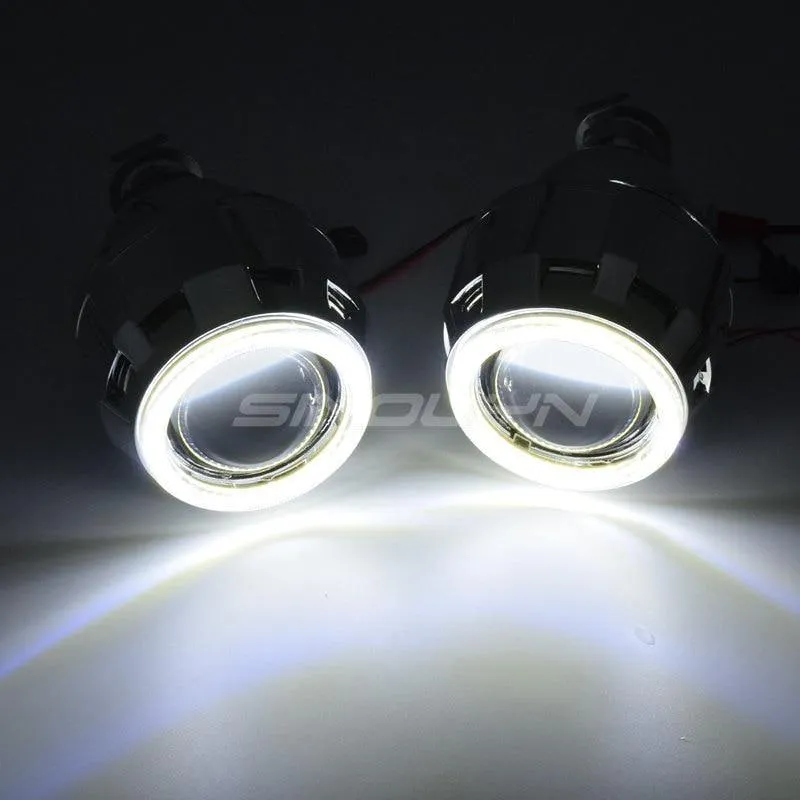 COB LED Angel Devil Eyes Bi-Xenon-Objektiv Projektor Scheinwerfer für Auto Nachrüstung DIY W / Tagfahrlicht 2.5 '' H4 H7