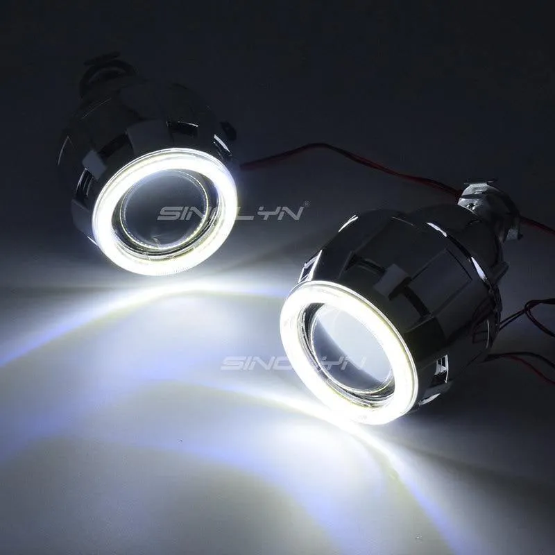 COB LED Angel Devil Eyes Bi-Xenon-Objektiv Projektor Scheinwerfer für Auto Nachrüstung DIY W / Tagfahrlicht 2.5 '' H4 H7