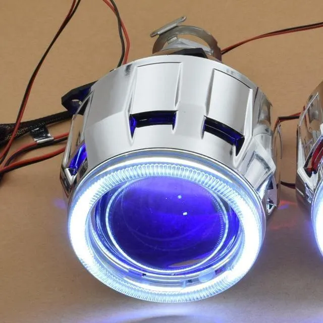COB LED Angel Devil Eyes Bi-Xenon-Objektiv Projektor Scheinwerfer für Auto Nachrüstung DIY W / Tagfahrlicht 2.5 '' H4 H7