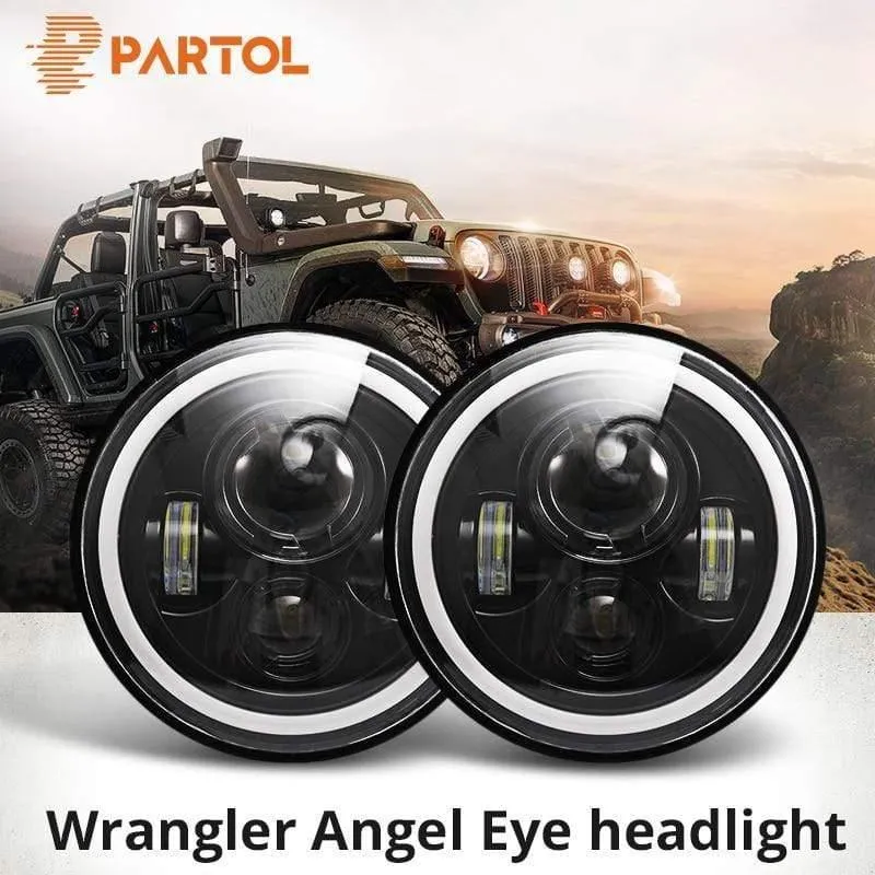 7 "LED Scheinwerfer 60W Fernlicht Abblendlicht LED H4 Halo Angel Eye DRL Bernstein Blinker für Jeep Wrangler JK TJ Land Rover Harley