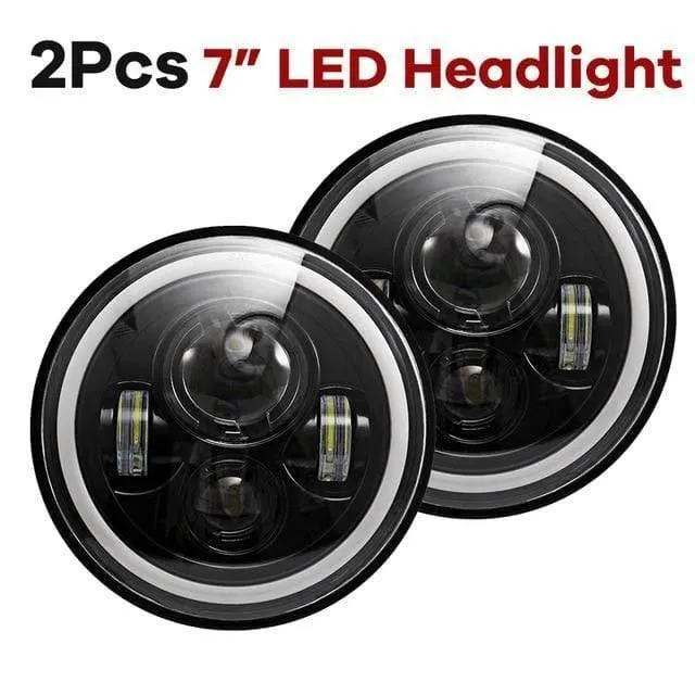 7 "LED Scheinwerfer 60W Fernlicht Abblendlicht LED H4 Halo Angel Eye DRL Bernstein Blinker für Jeep Wrangler JK TJ Land Rover Harley