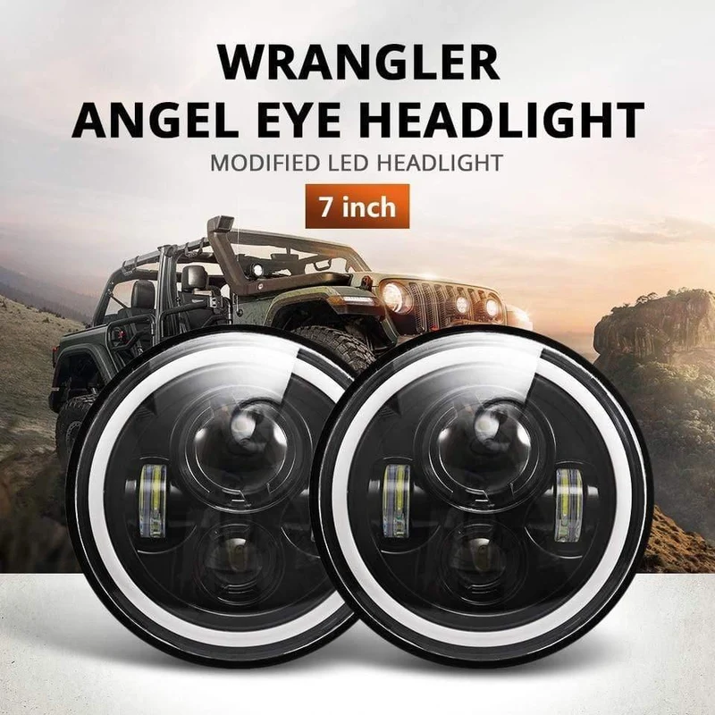 7 "LED Scheinwerfer 60W Fernlicht Abblendlicht LED H4 Halo Angel Eye DRL Bernstein Blinker für Jeep Wrangler JK TJ Land Rover Harley