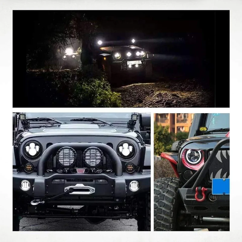 7 "LED Scheinwerfer 60W Fernlicht Abblendlicht LED H4 Halo Angel Eye DRL Bernstein Blinker für Jeep Wrangler JK TJ Land Rover Harley