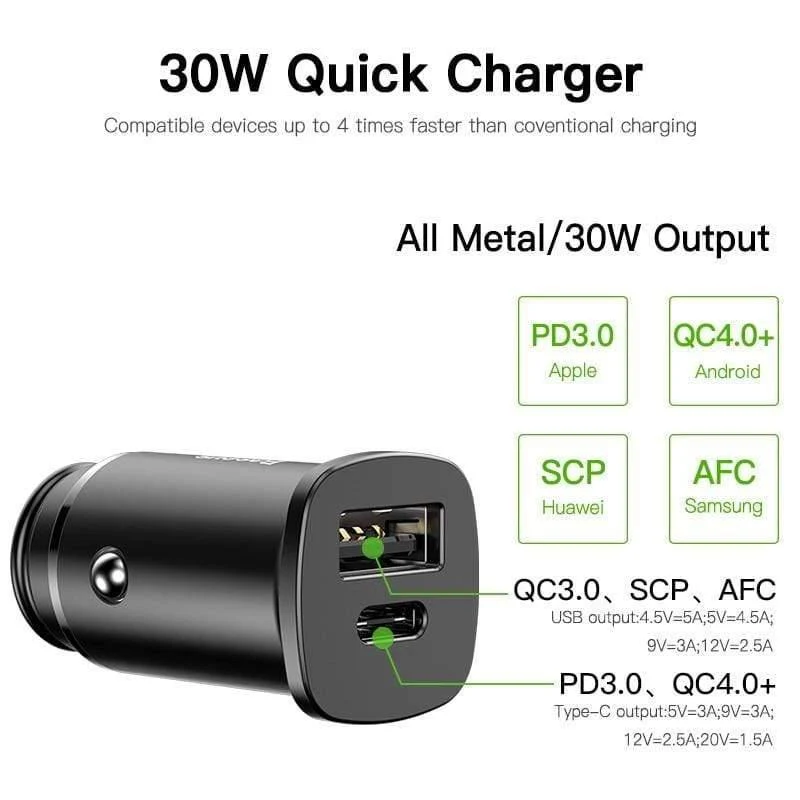Baseus 30W Quick Charge 4.0 3.0 Autoladegerät für Xiaomi Mi9 Samsung S9 Fast PD AFC SCP für Huawei Supercharge Autotelefon-Ladegerät