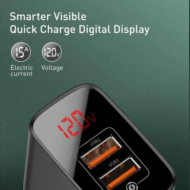 Baseus UK-Stecker-Schnellladegerät, 18 W, USB-C-PD-Ladegerät, Quick Charge 3.0, Dual-USB-Anschlüsse, Ladegerät mit Digitalanzeige für Smartphones