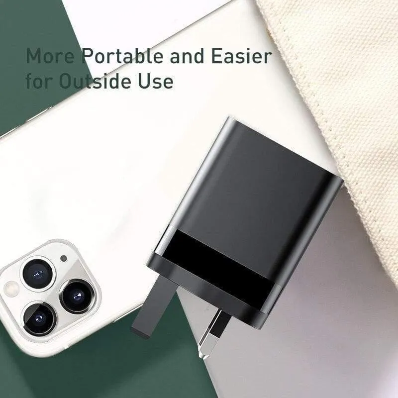 Baseus UK-Stecker-Schnellladegerät, 18 W, USB-C-PD-Ladegerät, Quick Charge 3.0, Dual-USB-Anschlüsse, Ladegerät mit Digitalanzeige für Smartphones