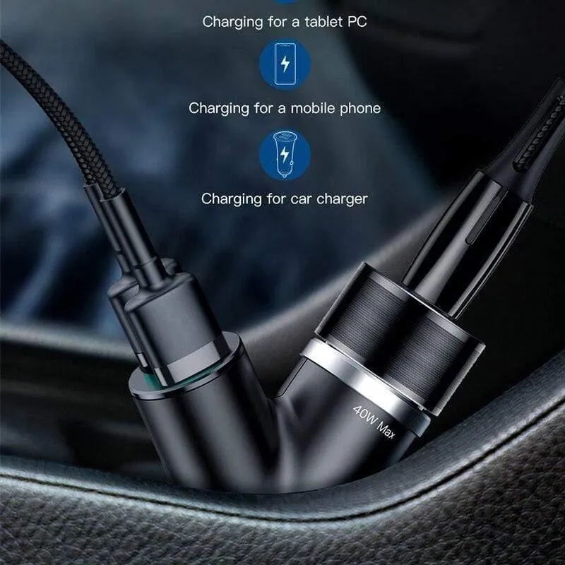 Baseus 40W Autoladegerät für Universal-Handy Dual USB Auto Zigarettenanzünder Steckplatz für Tablet GPS 3 Geräte Autotelefon Ladegerät (Schwarz)