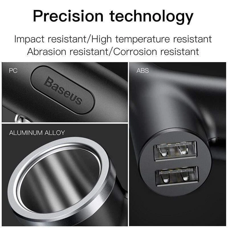 Baseus 40W Autoladegerät für Universal-Handy Dual USB Auto Zigarettenanzünder Steckplatz für Tablet GPS 3 Geräte Autotelefon Ladegerät (Schwarz)