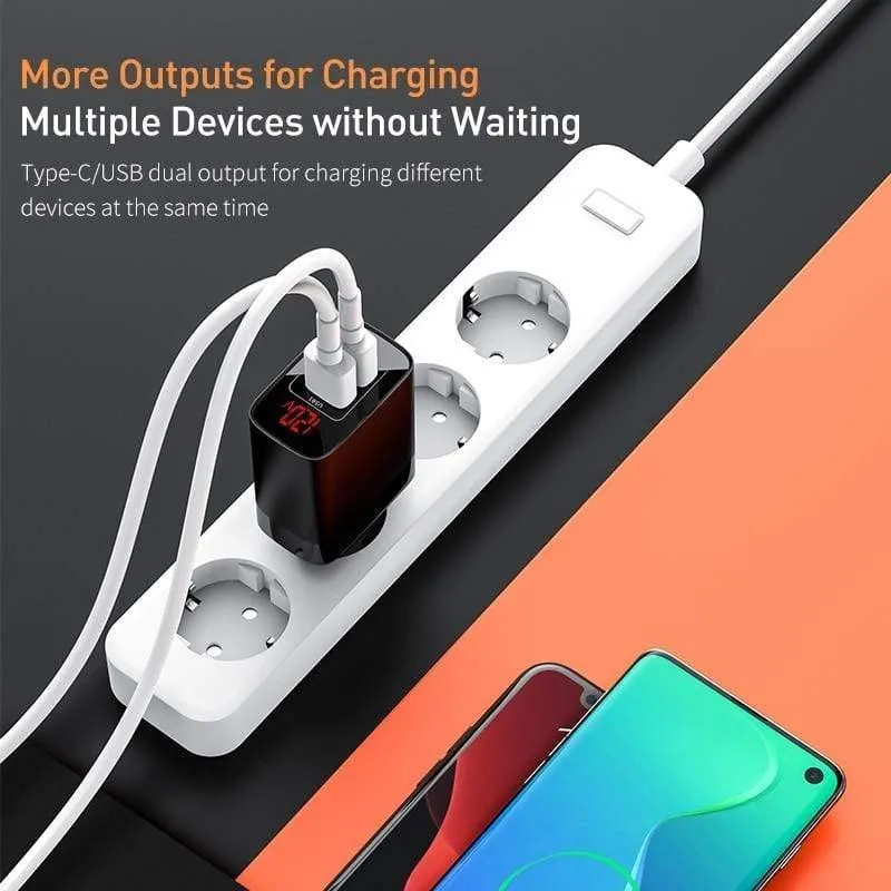 Baseus 18W Dual USB Schnellladegerät Quick Charge 3.0 USB C PD Ladegerät mit Digitalanzeige Doppelte USB-Anschlüsse Ladegerät für Telefon