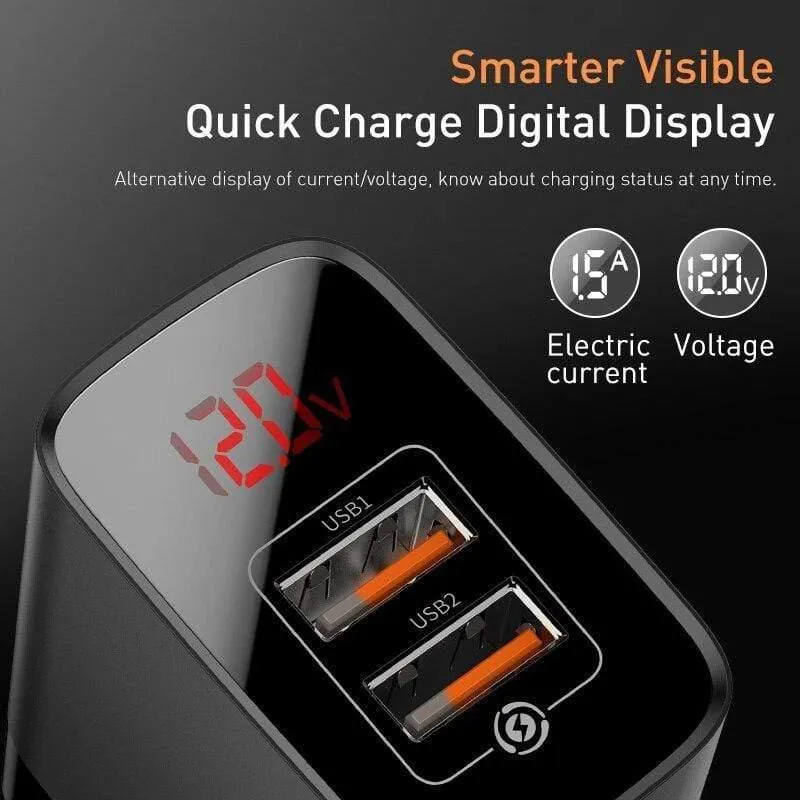 Baseus 18W Dual USB Schnellladegerät Quick Charge 3.0 USB C PD Ladegerät mit Digitalanzeige Doppelte USB-Anschlüsse Ladegerät für Telefon