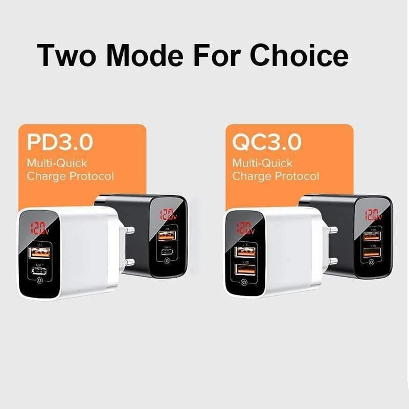 Baseus 18W Dual USB Schnellladegerät Quick Charge 3.0 USB C PD Ladegerät mit Digitalanzeige Doppelte USB-Anschlüsse Ladegerät für Telefon