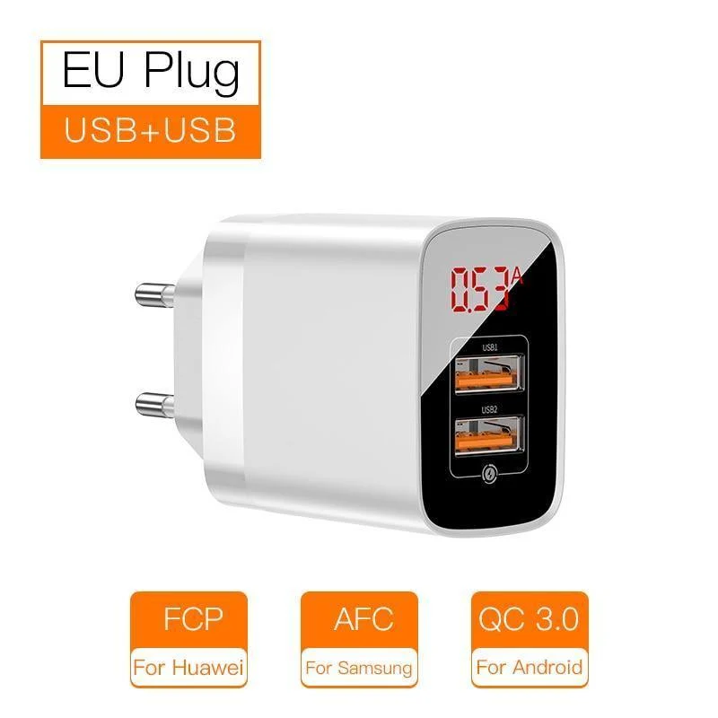 Baseus 18W Dual USB Schnellladegerät Quick Charge 3.0 USB C PD Ladegerät mit Digitalanzeige Doppelte USB-Anschlüsse Ladegerät für Telefon