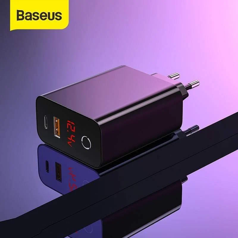 Baseus Dual USB Ladegerät 45W unterstützt Quick Charge 4.0 3.0 Typ C PD Schnellladegerät mit Digitalanzeige für Samsung Huawei Xiaomi