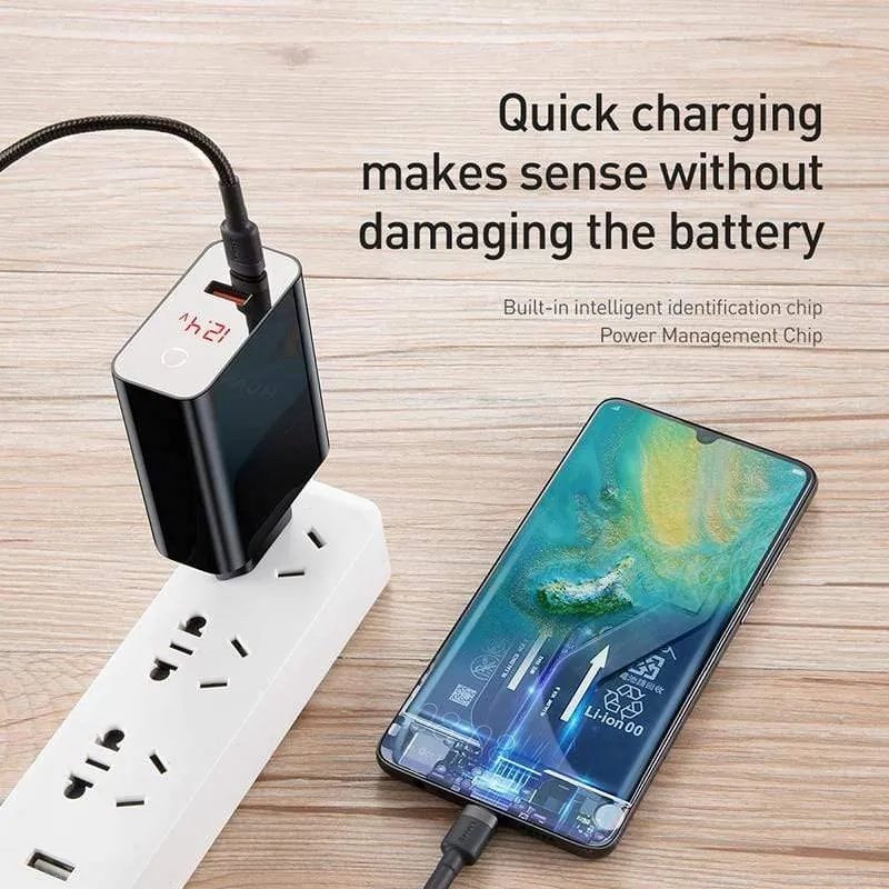 Baseus Dual USB Ladegerät 45W unterstützt Quick Charge 4.0 3.0 Typ C PD Schnellladegerät mit Digitalanzeige für Samsung Huawei Xiaomi