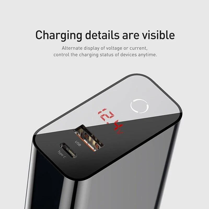 Baseus Dual USB Ladegerät 45W unterstützt Quick Charge 4.0 3.0 Typ C PD Schnellladegerät mit Digitalanzeige für Samsung Huawei Xiaomi