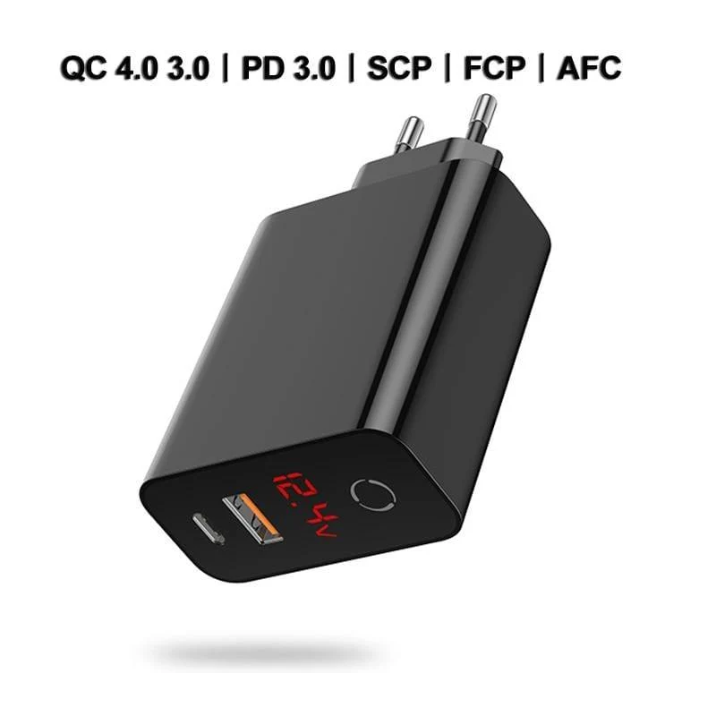 Baseus Dual USB Ladegerät 45W unterstützt Quick Charge 4.0 3.0 Typ C PD Schnellladegerät mit Digitalanzeige für Samsung Huawei Xiaomi