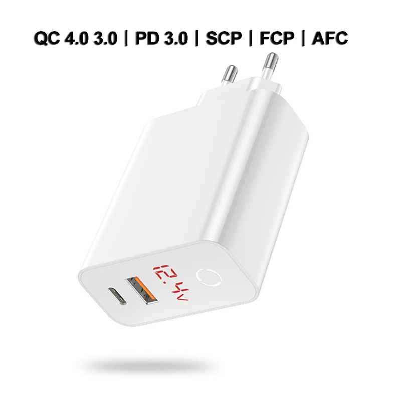 Baseus Dual USB Ladegerät 45W unterstützt Quick Charge 4.0 3.0 Typ C PD Schnellladegerät mit Digitalanzeige für Samsung Huawei Xiaomi