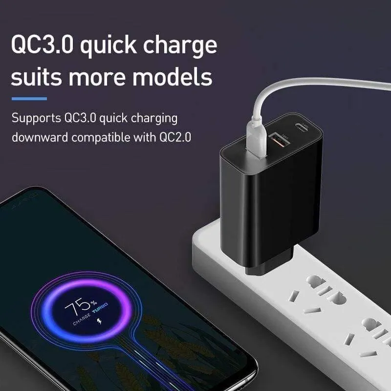 Baseus 3-Ports USB-Schnellladegerät 60W-Unterstützung Schnellladung 4.0 3.0 Typ-C-PD-Ladegerät QC 4.0 3.0-Telefonladegerät für HUAWEI Xiaomi