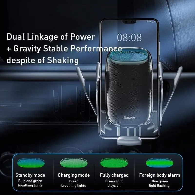 Baseus Kabellose Kfz-Halterung für Telefon, Quick Charge 3.0, schnelles kabelloses Ladegerät, Lüftungsschlitz-Halterung, kabelloses Auto-Ladegerät