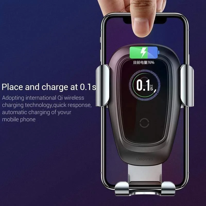 Baseus Qi Wireless Charger Autotelefonhalter für iPhone 11Pro Samsung Handyhalter Ständer Lüftungsschlitzhalterung Schwerkraft-Autohalter