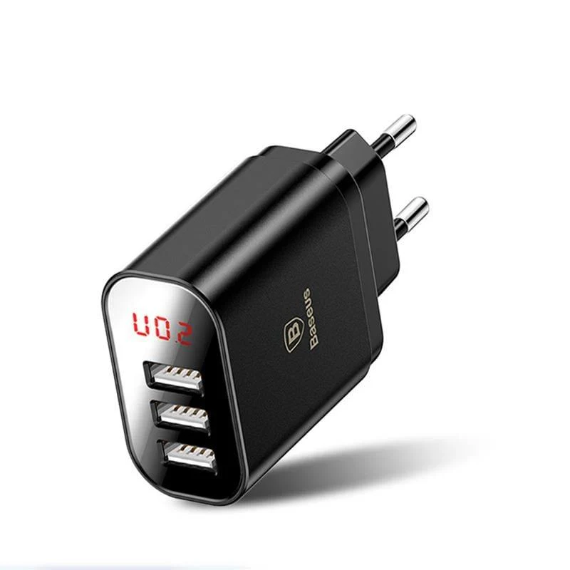 Baseus 3-Port-Ladegerät mit Digitalanzeige 3.4 A Max. Schnelllade-Wandadapter-Ladegerät für Telefon